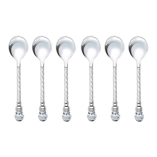 Jogo 6 Colheres 11cm Para Café de Zamac Niquelado Com Cristal